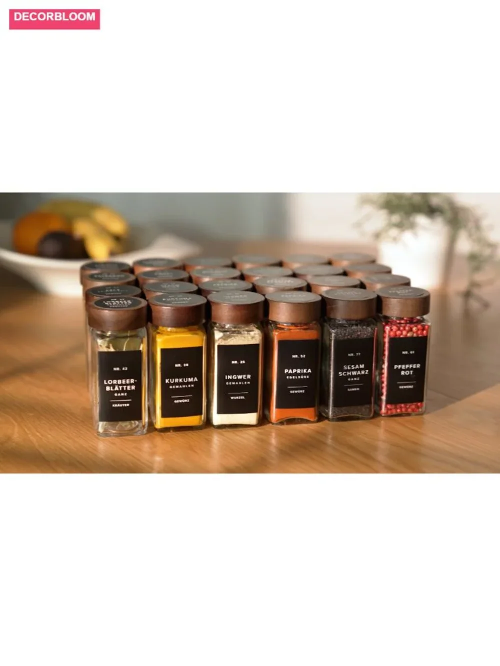 Square Spice Jars with Acacia Wooden Lids - Pack of 24 with Shaker Insert